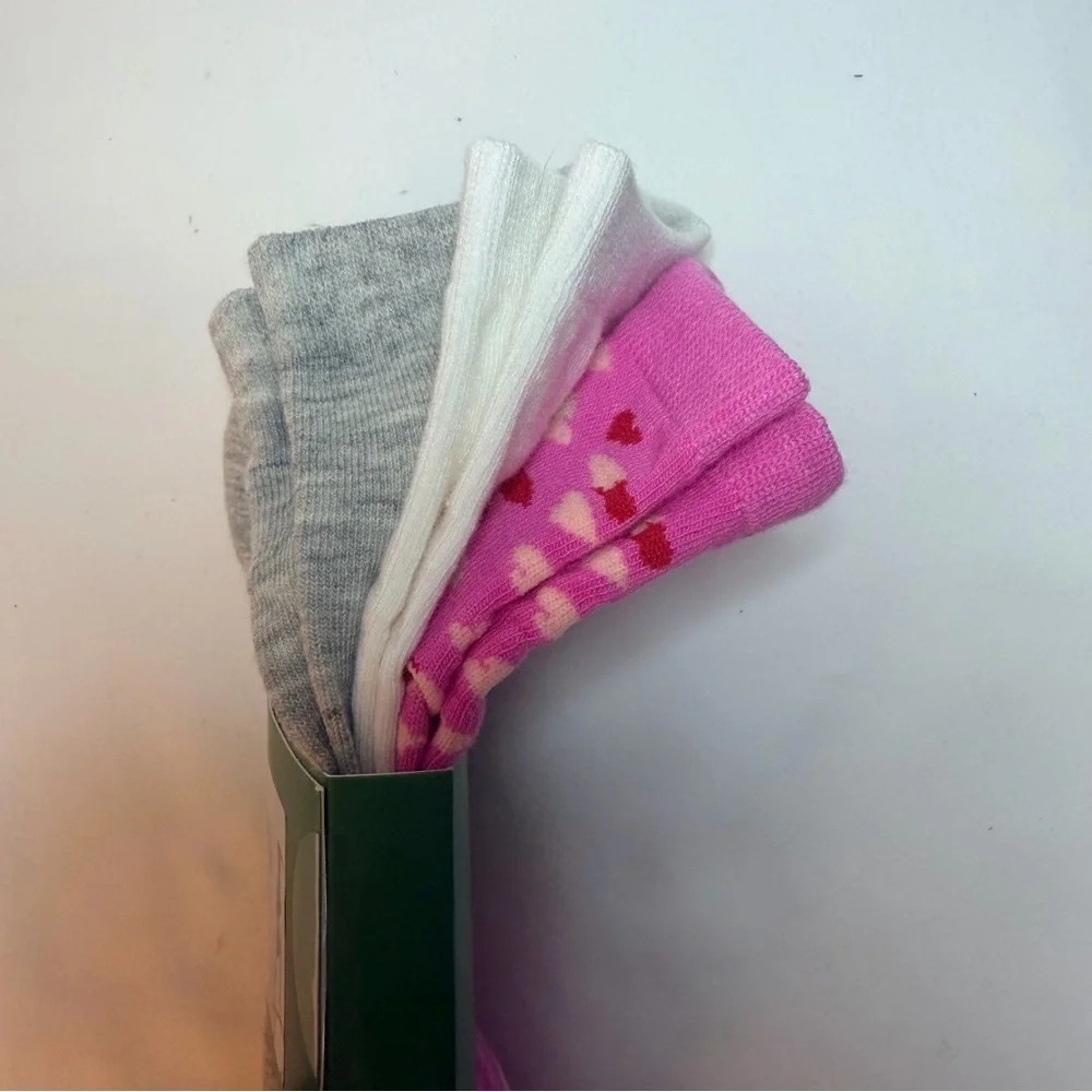 Kate Spade‎ New York Women 3 Pack Quarter Socks Pink Heart Gray White One Size
